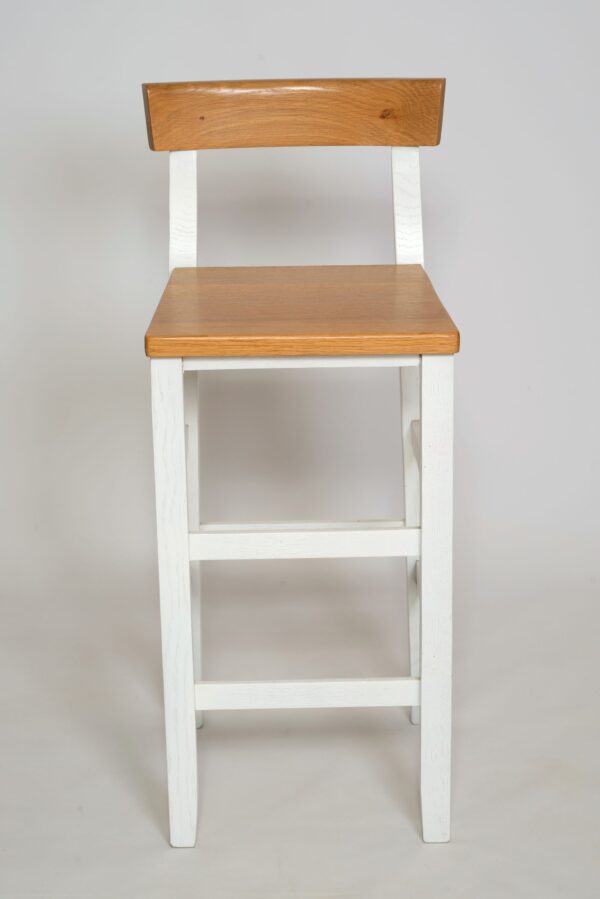 Tabouret artisanal de bar en chêne peint blanc – Image 2